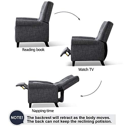 ANJ Recliner Elizabeth Accent Chair For Living Room Easy To Push Mechanism Single Chair With Roll Arm Elegant Smoke Grey 0 0