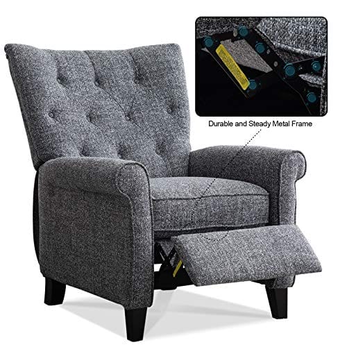 ANJ Recliner Elizabeth Accent Chair For Living Room Easy To Push Mechanism Single Chair With Roll Arm Elegant Smoke Grey 0 2