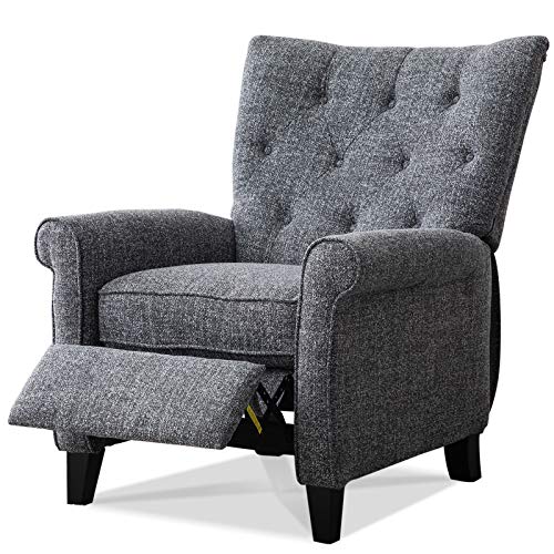 ANJ Recliner Elizabeth Accent Chair For Living Room Easy To Push Mechanism Single Chair With Roll Arm Elegant Smoke Grey 0