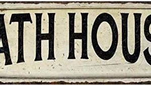 Bath House Sign Farmhouse Decor Country Decorations Wood Look Signs Wall Art Tin Plaque 6 X 18 High Gloss Metal 206180028090 0 300x170