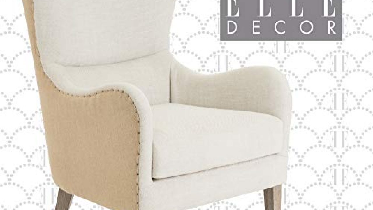 elle decor wingback upholstered accent chair farmhouse armchair for living  room two toned beige