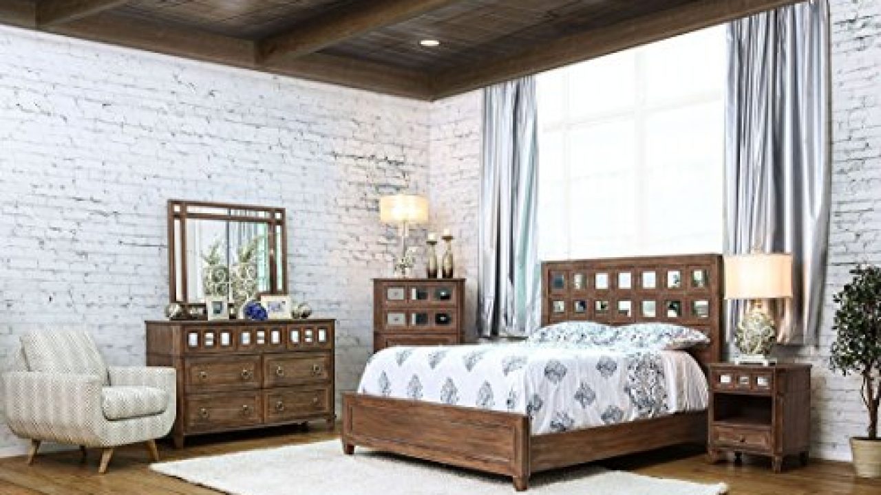 Esofastore New Casual Rustic Oak Bedroom Furniture 4pc Set