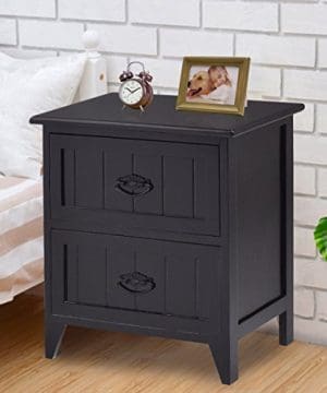 1, Black Giantex Nightstand Wooden Sofa Beside Table W// 2 Drawers for Bedroom Side Storage Cabinet End Table