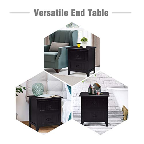 1, Black Giantex Nightstand Wooden Sofa Beside Table W// 2 Drawers for Bedroom Side Storage Cabinet End Table