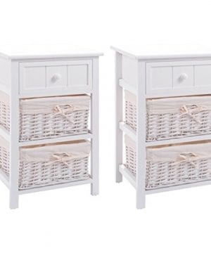 Giantex Nightstand With Drawers Wooden W 2 Storage Baskets And Open Shelf For Bedroom Bedside Sofa End Table 2 White 0 300x360