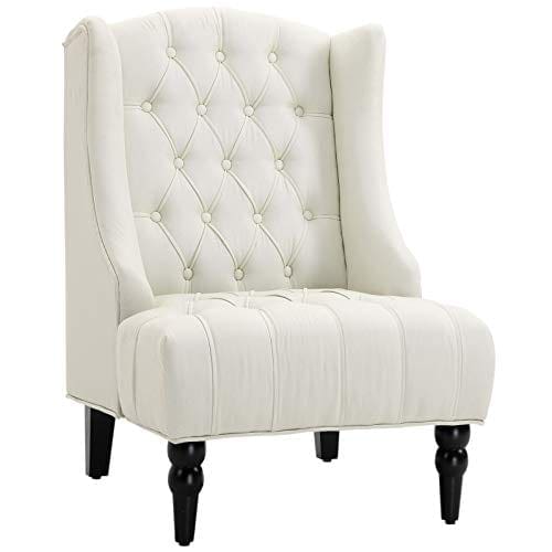HOMCOM Linen Fabric Button Tufted Tall Wingback Accent ...