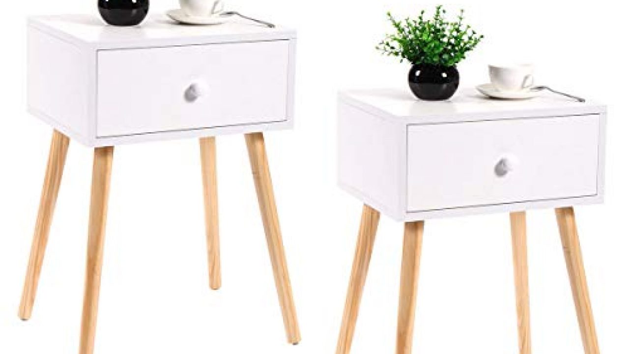 Jaxpety Set Of 2 Bedside Table Solid Wood Legs Nightstand W White Storage Drawer Farmhouse Goals