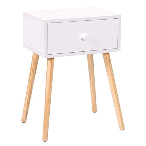 JAXSUNNY Set of 2 Wood Nightstand with Storage Drawer & Solid Wood Leg End Table 