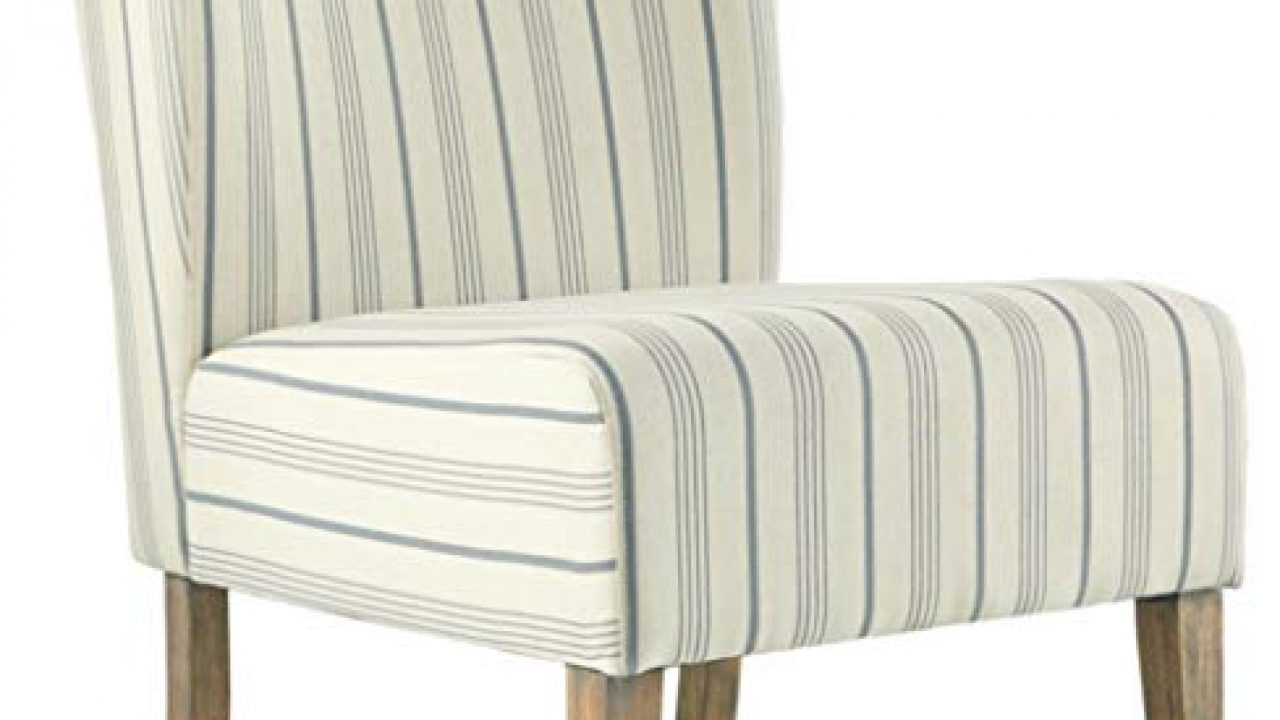 signature designashley  triptis accent chair  farmhouse style   pinstriped creamblue