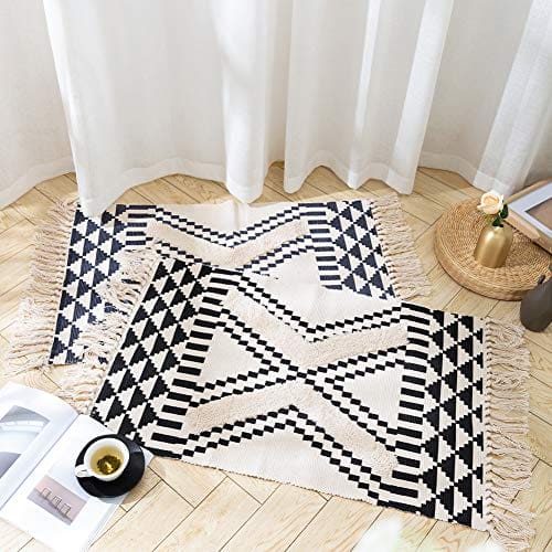 Tassels Bathroom Rug Morocco Kitchen Rug With Geometric Triangles 2x3 Small Cute Throw Rug For Living Room Bedroom Laundry Navy 0 0