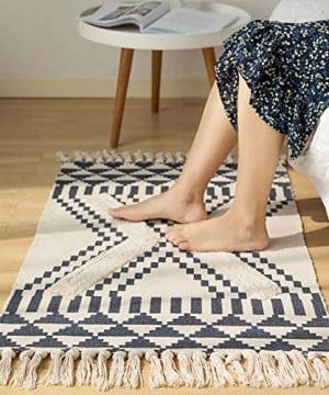 Tassels Bathroom Rug Morocco Kitchen Rug With Geometric Triangles 2x3 Small Cute Throw Rug For Living Room Bedroom Laundry Navy 0 3 300x360