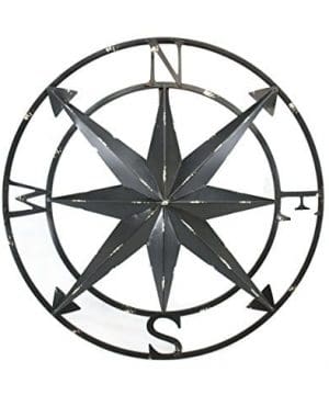 Zeckos 20 Inch Distressed Black Finish Metal Compass Rose Nautical Wall Hanging 0 300x360