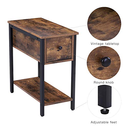 Homfa Nightstand Vintage Accent Table, Narrow Side Table With Drawer And Shelf