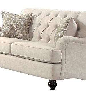 Homelegance Clemencia Classic Button Tufted English Arm Loveseat With Turned Legs And Linen Like Cover Cream 8380 2 0 300x334