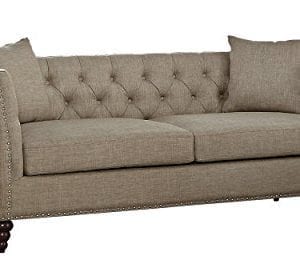 Homelegance Marceau Tuxedo Style Sofa With Flared Arm And Double Nailhead Accent Button Tufted With Two Toss Pillows Tan 0 300x280