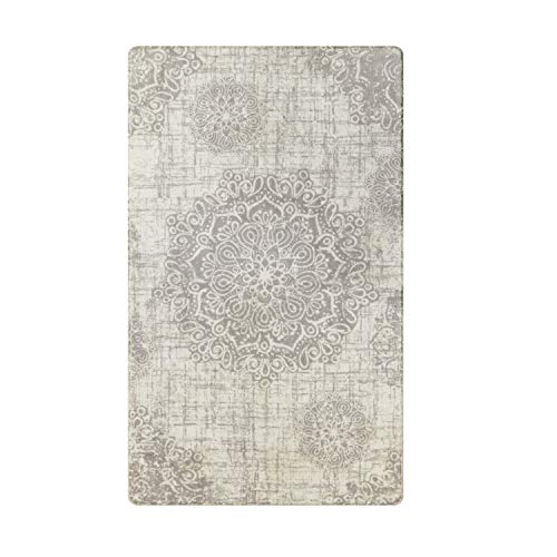 Lahome Vintage Medallion Area Rug - 3’ X 5’Non-Slip Distressed Small Accent Throw Floor Carpet for Door Mat Entryway Bedrooms Laundry Room Decor (3’ X 5’, Gray) - Image 3
