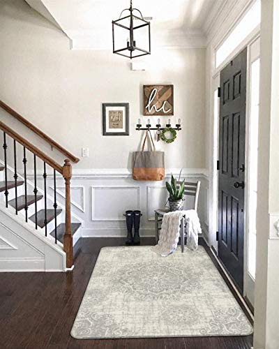 Lahome Vintage Medallion Area Rug - 3’ X 5’Non-Slip Distressed Small Accent Throw Floor Carpet for Door Mat Entryway Bedrooms Laundry Room Decor (3’ X 5’, Gray) - Image 5
