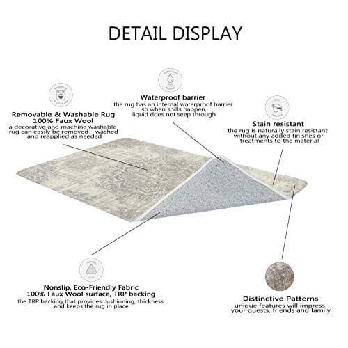 Lahome Vintage Medallion Area Rug - 3’ X 5’Non-Slip Distressed Small Accent Throw Floor Carpet for Door Mat Entryway Bedrooms Laundry Room Decor (3’ X 5’, Gray) - Image 6