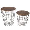 Lavish Home 80 ENDTBL 2 Set Of 2 Nesting End Storage Convertible Round Metal Basket Wood Veneer Top Accent Side Tables Dark Brown 0 100x100