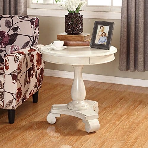 Roundhill Furniture OC0024WH Rene Round Wood Pedestal Side Table 