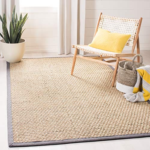 Safavieh Natural Fiber Collection NF114Q Basketweave Natural And Dark Grey Summer Seagrass Area Rug 5 X 8 0