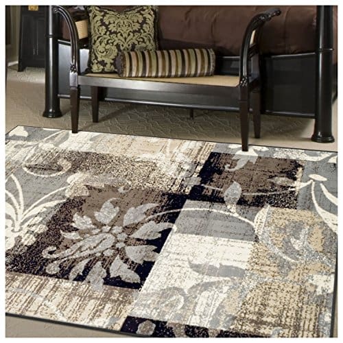 Grey Rug Geometric Pattern Patchwork Carpet Living Room Bedroom