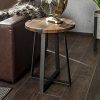 WE Furniture Rustic Farmhouse Round Metal Side End Accent Table Living Room 18 Inch Walnut Brown 0 100x100