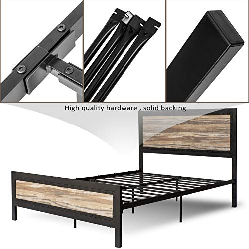 Full Size Metal Platform Bed Frame With, Allewie Queen Size Platform Bed Frame With Wood Headboard And Metal Slats