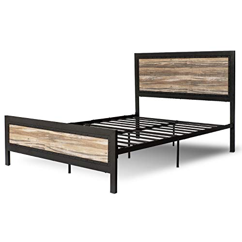 Full Size Metal Platform Bed Frame With, Allewie Queen Size Platform Bed Frame With Wood Headboard And Metal Slats