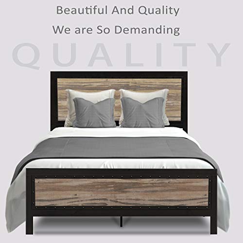 Allewie Full Size Metal Platform Bed Frame with Wooden headboard 