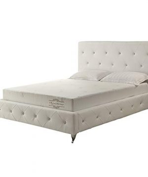 Benjara Eastern King Leatherette Bed With Tufted Headboard And Footboard White 0 300x360