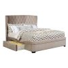 Benjara Fabric Upholstered Full Size Bed With Wing Back And Pull Out Drawer Beige 0 100x100