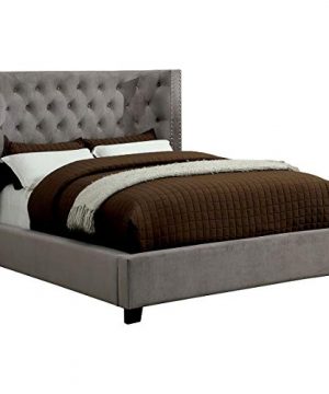 Benjara Wingback Button Tufted Eastern King Bed With Nailhead Trims Gray 0 300x360