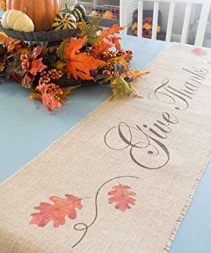 Burlap Table Runner Give Thanks Oak Leaves 0 300x360
