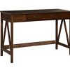 HomeRoots Pine Wood And MDF Rectangular Wooden Desk With Drawer And Inverted V Shape Sides Brown 0 100x100