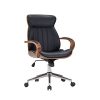IDS Home Contemporary Walnut Wood Executive Swivel Ergonomic With Arms Office Furniture Bentwood Mid Back Desk Chair Black 0 100x100