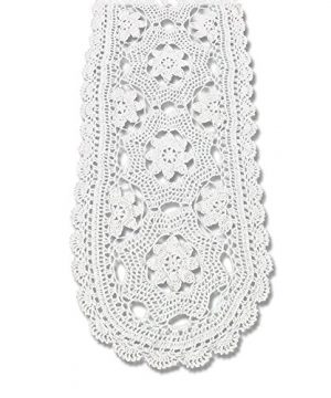 KEPSWET Cotton Floral Oval Handmade Crochet Lace Table Runner White 12x72 Inch 0 300x360
