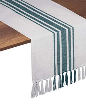 Native Fab Pure Cotton Table Runner Farmhouse 90 Inches Long Wedding Table Runners With Fringes Parties Rustic Bridal Shower Decor Dining Table Runners 14x90 Green White 0 300x360