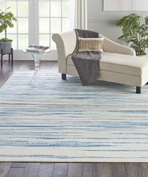 Nourison Jubilant JUB04 Teal Blue And White 9x12 Large Low Pile Rug 86 X 12 0 0 300x360