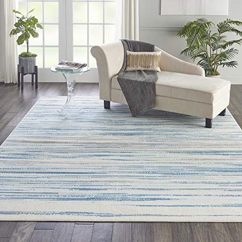 Nourison Jubilant JUB04 Teal Blue And White 9x12 Large Low Pile Rug 86 X 12 0 0