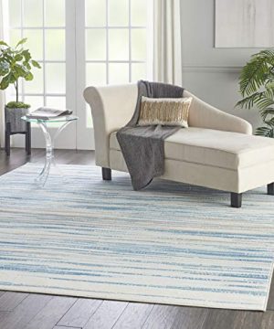 Nourison Jubilant JUB04 Teal Blue And White 9x12 Large Low Pile Rug 86 X 12 0 1 300x360