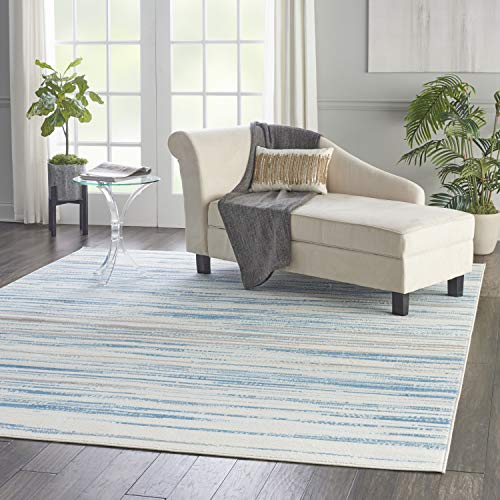 Nourison Jubilant JUB04 Teal Blue And White 9x12 Large Low Pile Rug 86 X 12 0 1