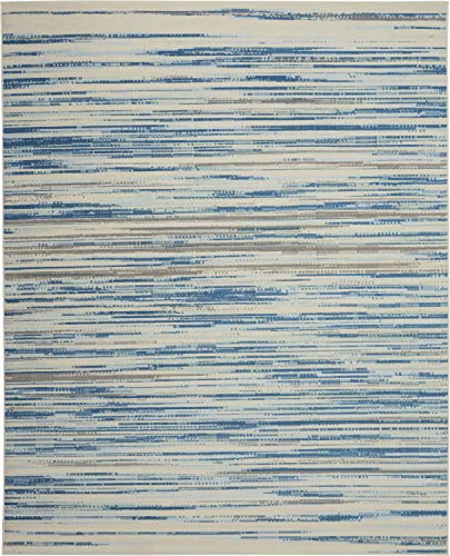 Nourison Jubilant JUB04 Teal Blue And White 9x12 Large Low Pile Rug 86 X 12 0 5