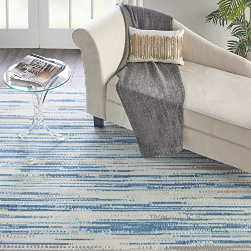 Nourison Jubilant JUB04 Teal Blue And White 9x12 Large Low Pile Rug 86 X 12 0