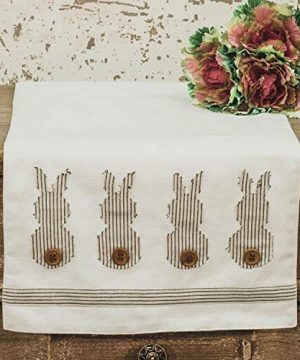 Piper Classics Black Ticking Hippity Hop Bunny Table Runner 36 Long Anitique White Fabric WAppliqued Bunnies WButton Tails Farmhouse Spring Easter Dcor Accent 0 300x360