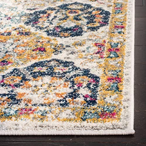 Cream 10' x 10' Square Multi Safavieh Madison Collection MAD611B Boho Chic Floral Medallion Trellis Distressed Non-Shedding Stain Resistant Living Room Bedroom Area Rug 