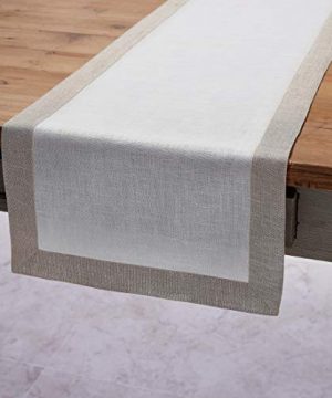 Solino Home Decorative Linen Table Runner Festive Edge 14 X 90 Inch Runner Woven With Decorative Zari Border White With Natural 0 300x360