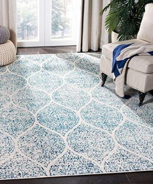 TRP 9 X 12 Eclectic Boho Rugs Vintage Glam Style Oriental Area Rugs Polypropylene Contains Latex Shabby Chic Geometric Ogee Pattern Turquoise Blue Color Farmhouse Area Rugs Indoor Patio 0 300x360
