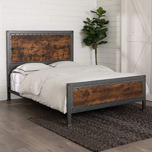 Walker Edison Furniture Company Rustic, Metal Queen Bed Frame With Headboard And Footboard