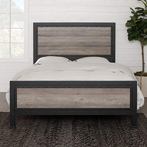Walker Edison Rustic Farmhouse Wood And, Metal Queen Bed Headboard And Footboard